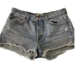 Agolde Women's Blue Button Front Distressed Shorts Size 32